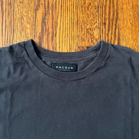 PacSun Boxy Fit Raw Hem Long Sleeve T-Shirt Men's Size M Dark Gray Black Cotton - Picture 2 of 8